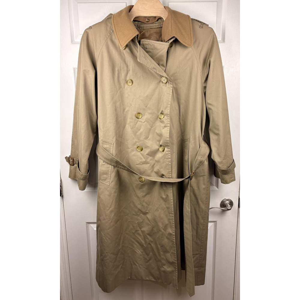 Burberry London Trench Coat Mens 48L Beige Belted Wool Liner Classic Nova Check